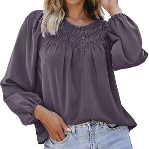NWT Dokotoo Tops for Women Trendy Round Neck Smocked Blouse Dressy Casual